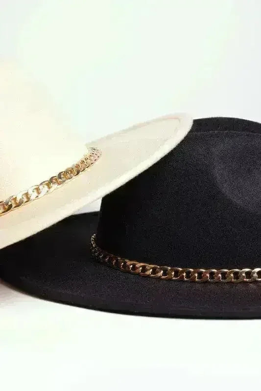 Chain Belt Fedora Hat - Suede-Like Polyester Hat | Femstylo - Femstylo