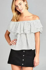 Women's Double Ruffle Off Shoulder Polka Dot Top - Femstylo