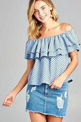 Women's Double Ruffle Off Shoulder Polka Dot Top - Femstylo