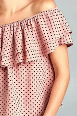 Women's Double Ruffle Off Shoulder Polka Dot Top - Femstylo