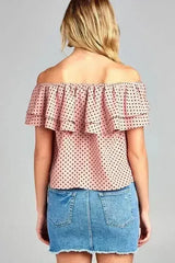 Women's Double Ruffle Off Shoulder Polka Dot Top - Femstylo