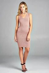 Women's Sleeveless V-Neck Choker Sweater Dress - Femstylo