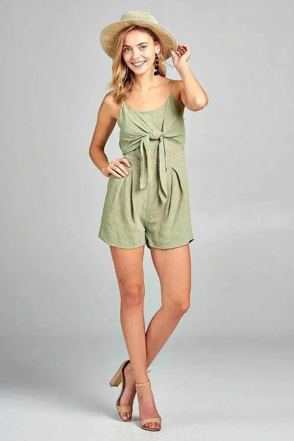 Women's Front Tie Tank Romper with Open back - Femstylo