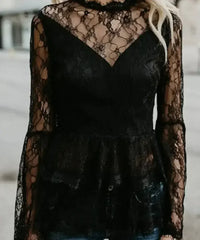 Women's Semi Lace Zipper Back Flare Sleeve Blouse | Femstylo - Femstylo