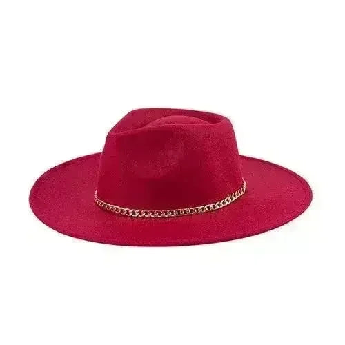 Chain Belt Fedora Hat - Suede-Like Polyester Hat | Femstylo - Femstylo