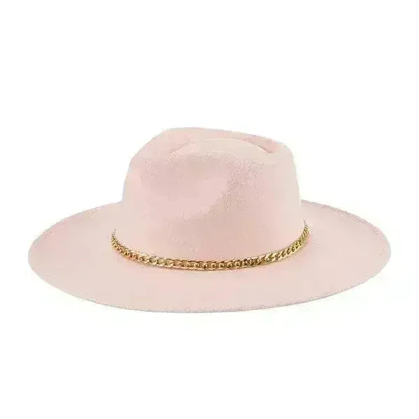 Chain Belt Fedora Hat - Suede-Like Polyester Hat | Femstylo - Femstylo