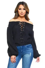 Women's Lace-Up Off Shoulder Elastic Blouse - Femstylo