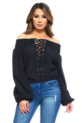 Women's Lace-Up Off Shoulder Elastic Blouse - Femstylo