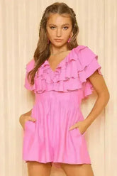 Idem Ditto Ruffled Layered Tie Back Romper - Femstylo