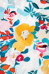 Peacock Blue Floral Print Boho Pop of Color Neckline Blouse