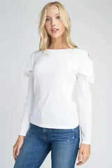 Women's Cold Shoulder Ruffle Long Sleeve Top - Femstylo