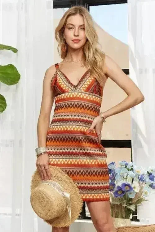 ADORA Contrast Striped V-Neck Mini Dress - Femstylo