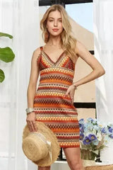 ADORA Contrast Striped V-Neck Mini Dress - Femstylo