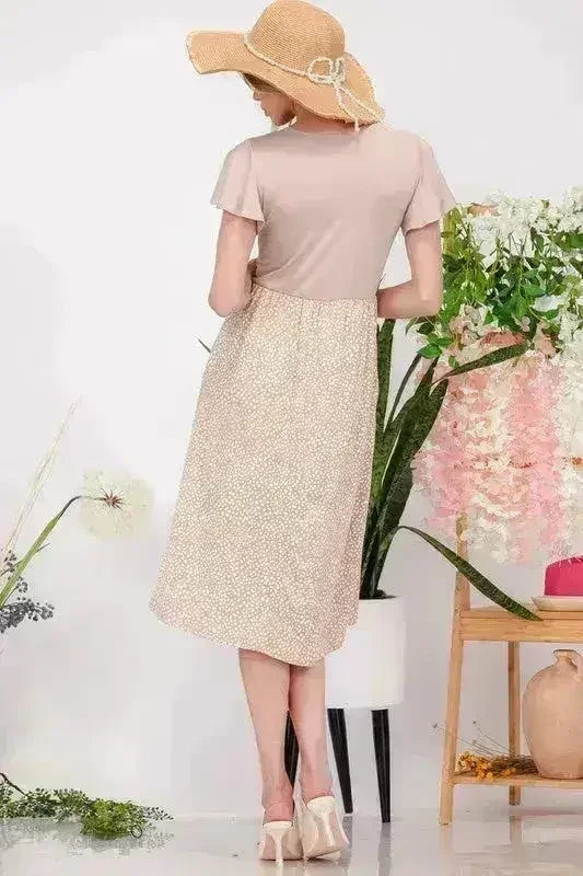 Celeste Plus Size Polka Dot Round Neck Flutter Sleeve Midi Dress - Femstylo