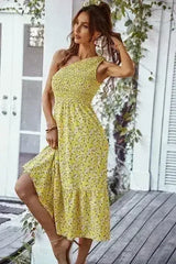 Floral one shoulder smocked dress - Femstylo