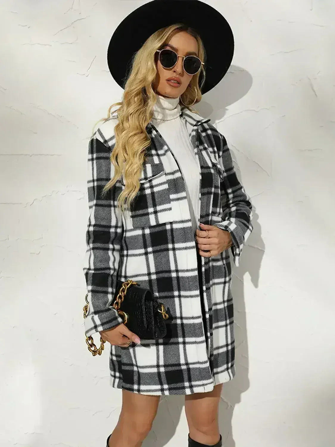 Plaid Collared Longline Coat - Femstylo