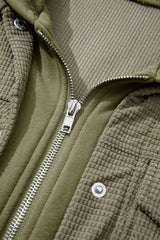 Laurel Green Solid Color Textured Patchwork Flap Pocket Shacket
