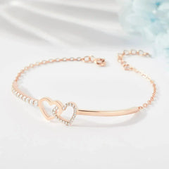 Double Heart Linked Necklace, Silver Heart Pendant Necklace, Stone - Femstylo