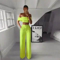 FlexiChic™ – Wide Leg Pants & Crop Top Two-Piece Set - Femstylo