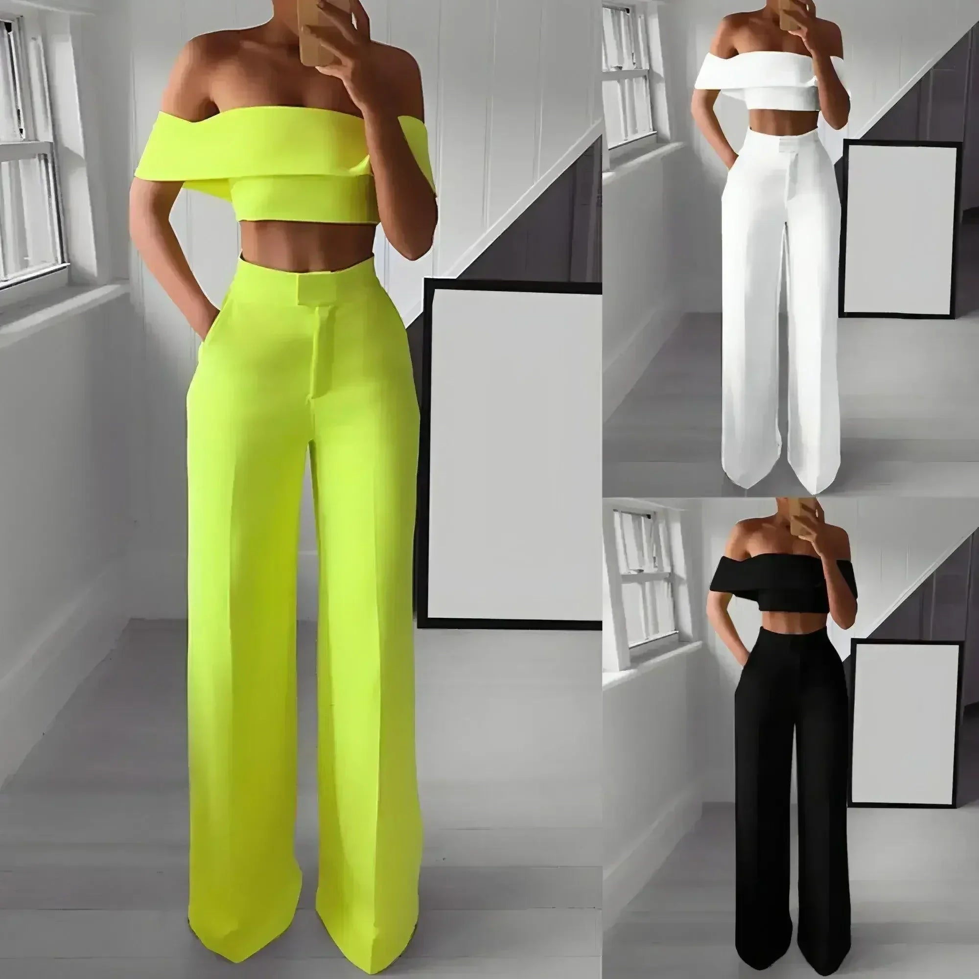 FlexiChic™ – Wide Leg Pants & Crop Top Two-Piece Set - Femstylo
