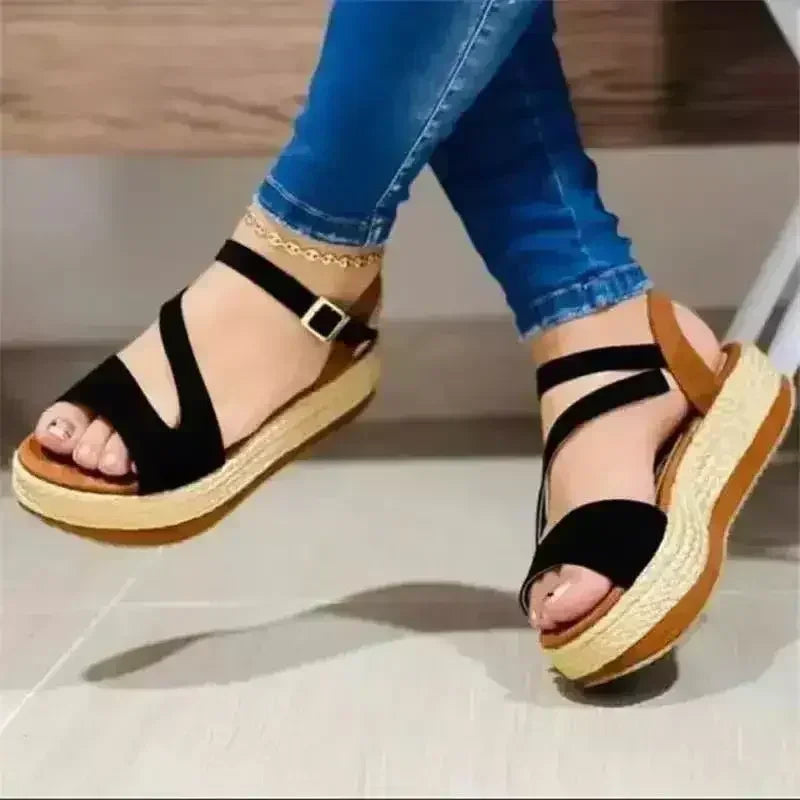 Hollow Buckle Roman Sandals - PU Women Shoes | Femstylo - Femstylo