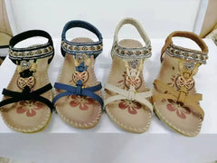 Rhinestone Flower Sandals - Beach Comfort Flats | Femstylo - Femstylo