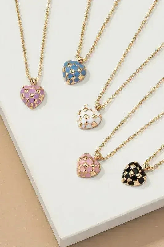 Checker Heart Pendant Necklace - Femstylo