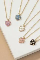 Checker Heart Pendant Necklace - Femstylo