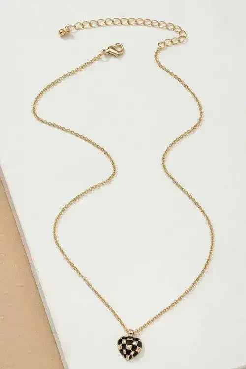 Checker Heart Pendant Necklace - Femstylo