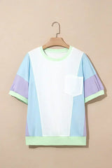 Purple Colorblock Patchwork Oversized T Shirt - Femstylo