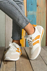 Yellow Patchwork Breathable Lace Up Sneakers - Femstylo