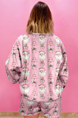 Pink Santa Claus Graphic Christmas Tree Pajama Set