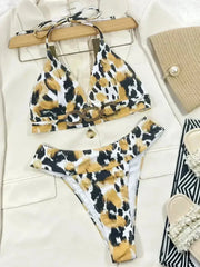Animal Print Halter Neck Bikini Set - Femstylo