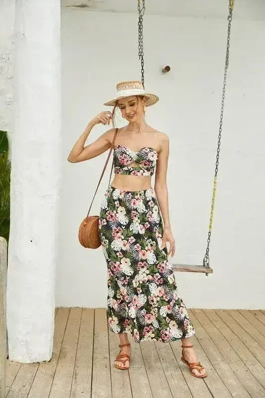 Women's 2Pcs Floral Long Skirt Set - Femstylo