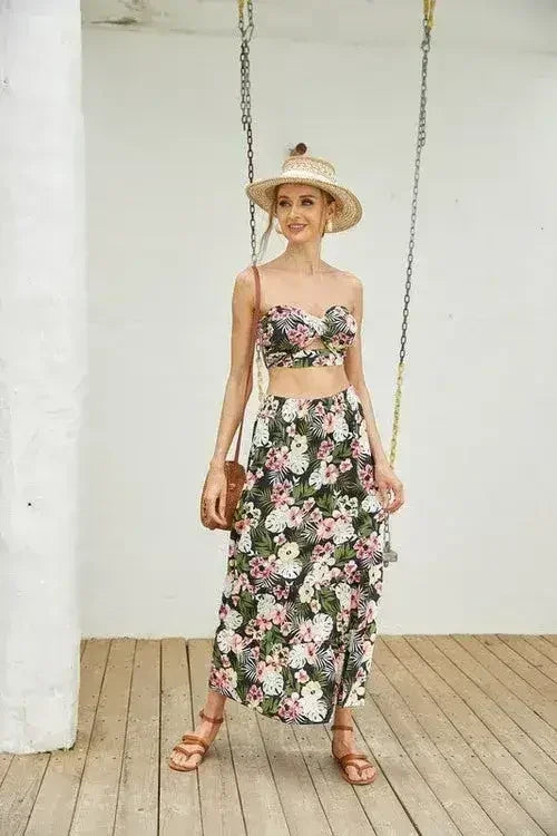 Women's 2Pcs Floral Long Skirt Set - Femstylo
