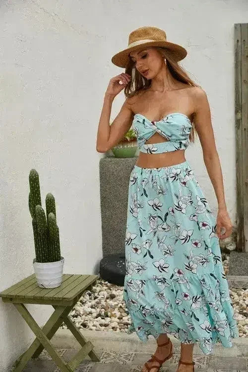 Women's Floral 2 Pcs Long Skirt Set - Femstylo