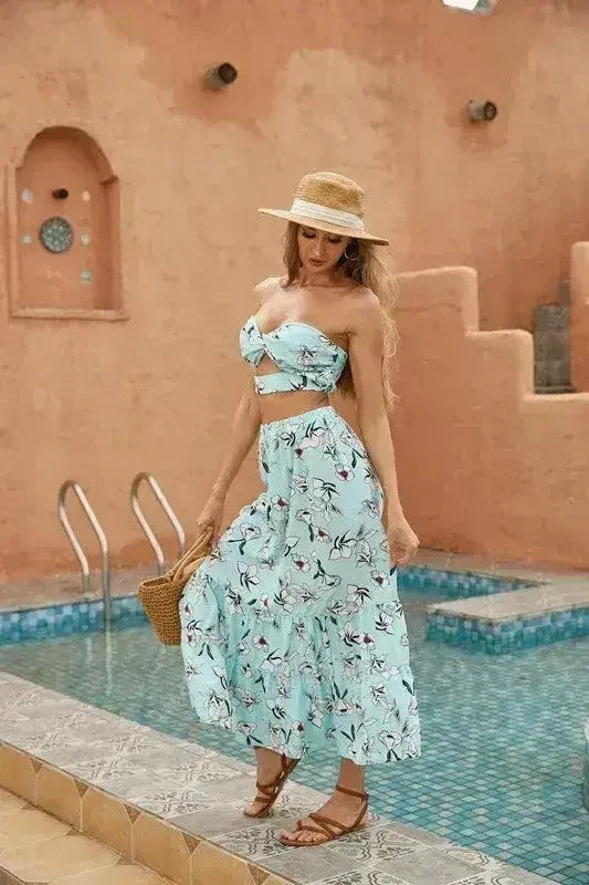 Women's Floral 2 Pcs Long Skirt Set - Femstylo