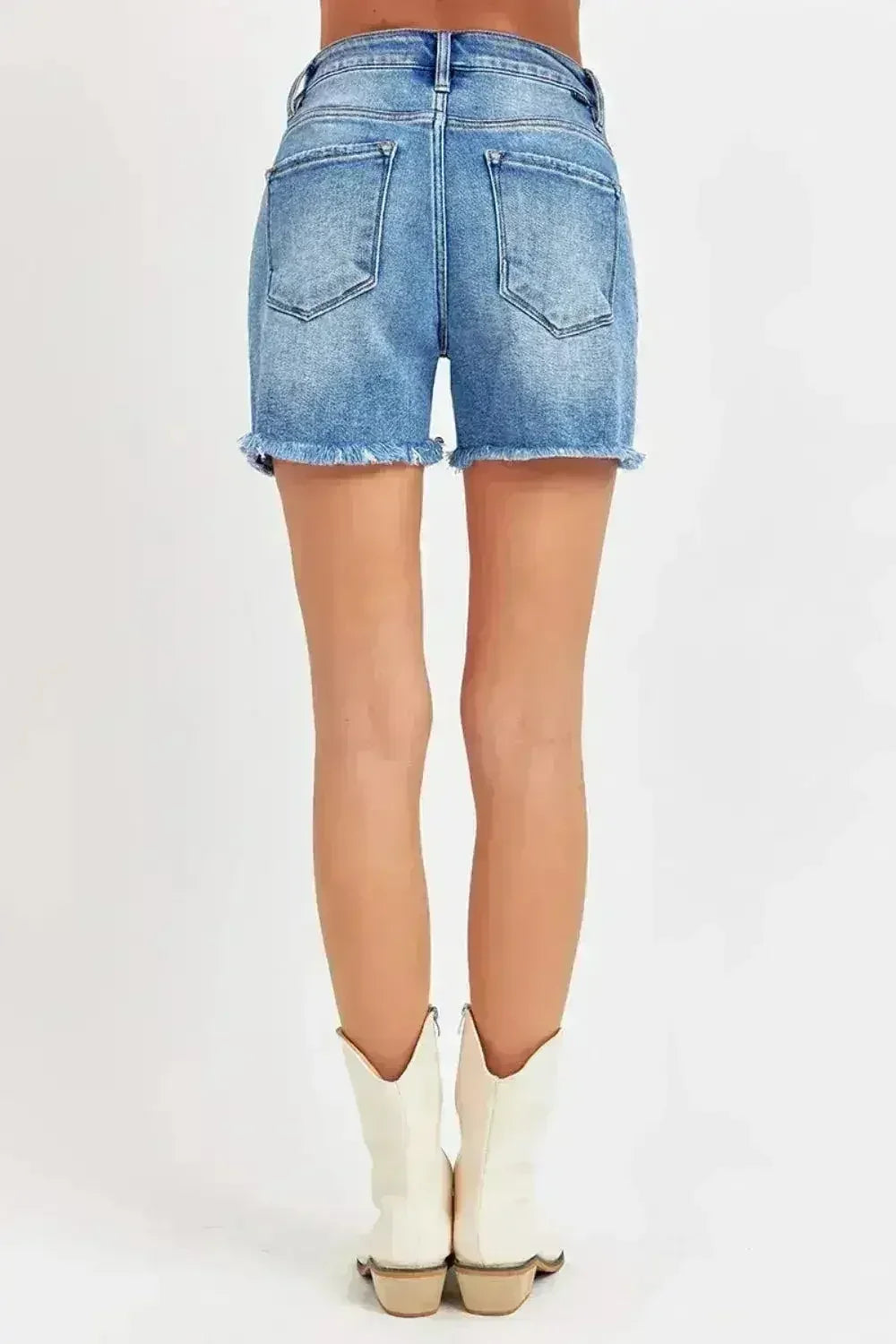 RISEN Front Slit Raw Hem Denim Shorts - Femstylo