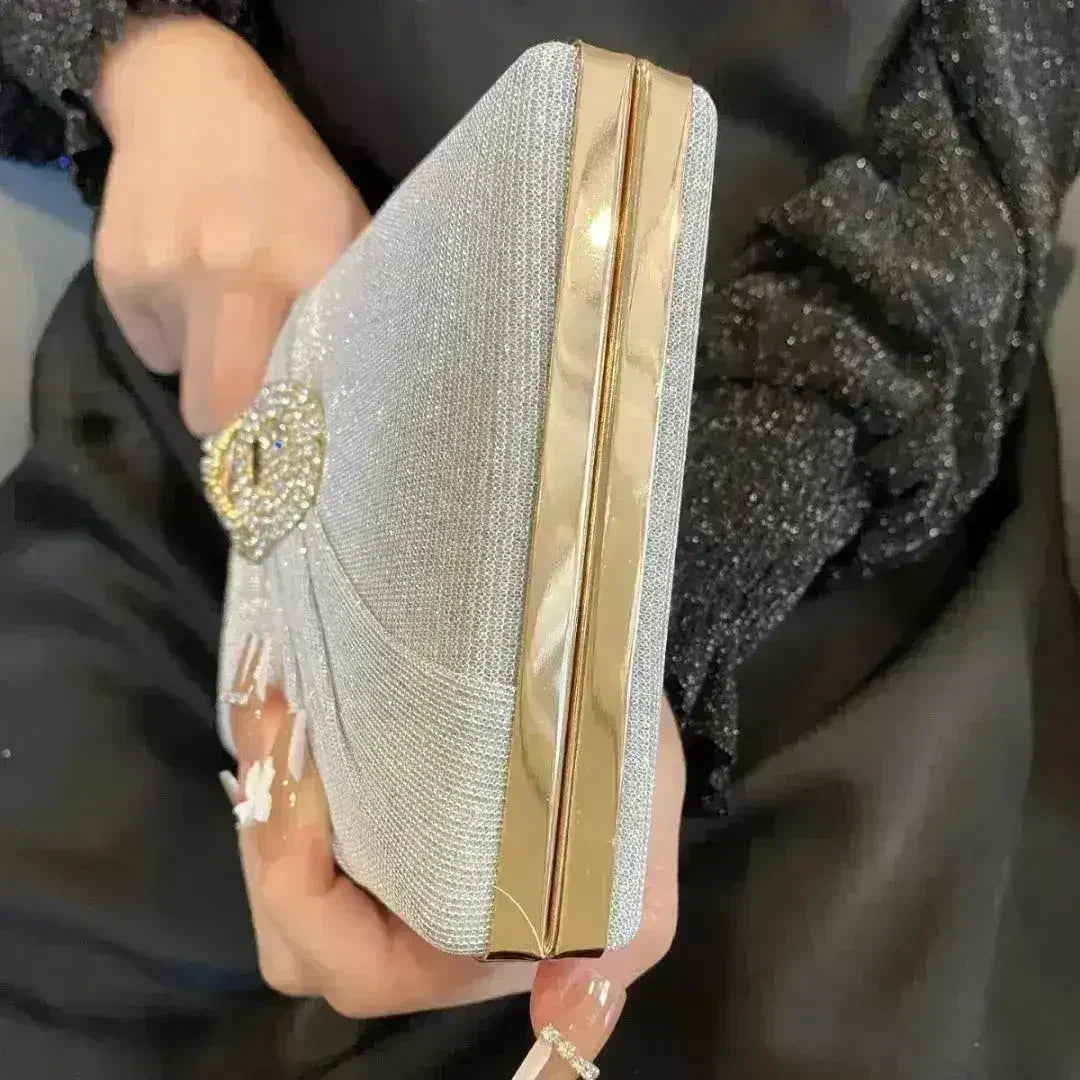 Diamond button-filled square clutch bag Diagonal wedding birthday - Femstylo