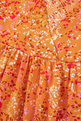 Orange Abstract Print Loose Fit Collared V Neck Babydoll Blouse