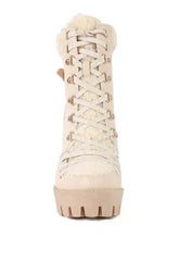 Faux Leather Fur Collar Ankle Boots - Chunky Heel | Femstylo - Femstylo