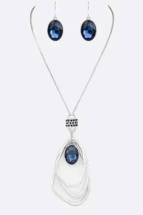 Crystal Drop & Hoops Necklace Set - Femstylo