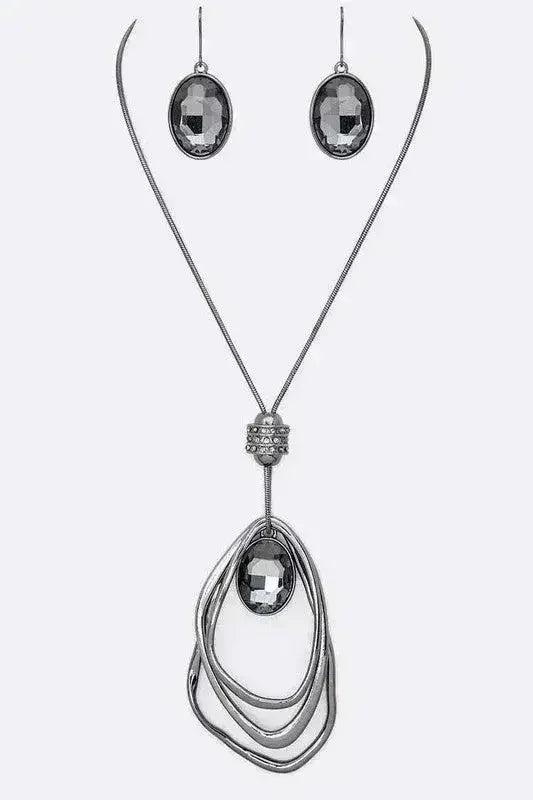 Crystal Drop & Hoops Necklace Set - Femstylo