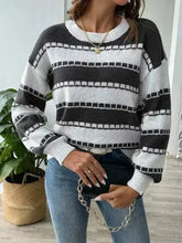 Striped Round Neck Long Sleeve Sweater - Femstylo