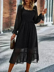 Smocked Long Sleeve Dot Dress – Flirty & Feminine Style - Femstylo