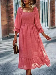 Smocked Long Sleeve Dot Dress – Flirty & Feminine Style - Femstylo