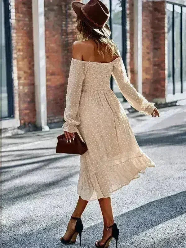 Smocked Long Sleeve Dot Dress – Flirty & Feminine Style - Femstylo