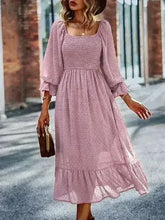 Smocked Long Sleeve Dot Dress – Flirty & Feminine Style - Femstylo