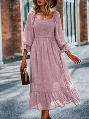 Smocked Long Sleeve Dot Dress – Flirty & Feminine Style - Femstylo