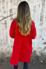 Fiery Red Solid Color Casual Zip up Hooded Coat - Femstylo